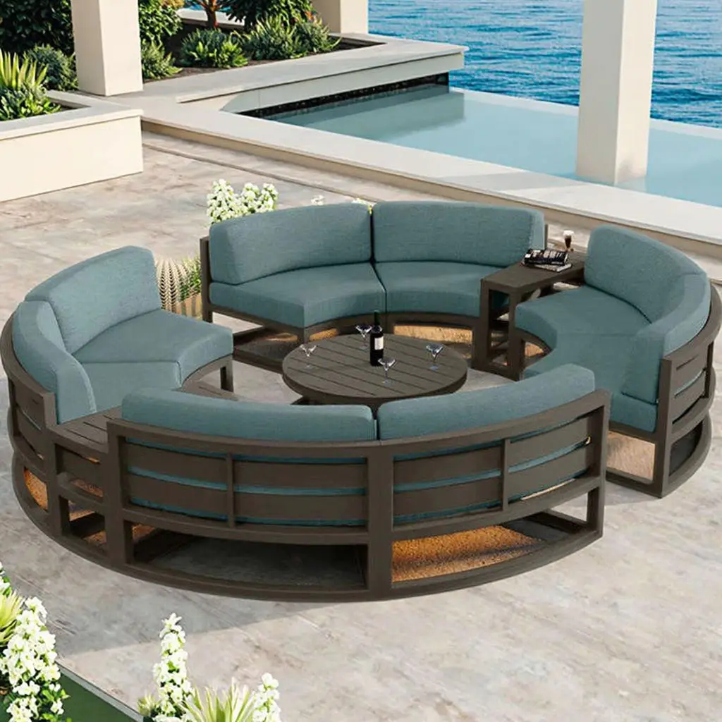 #Unique Design Aluminium Outdoor Furniture Round Sofa Set Circle Sectional Metal Patio Garden Sofa Sets Furniture with Cushions
