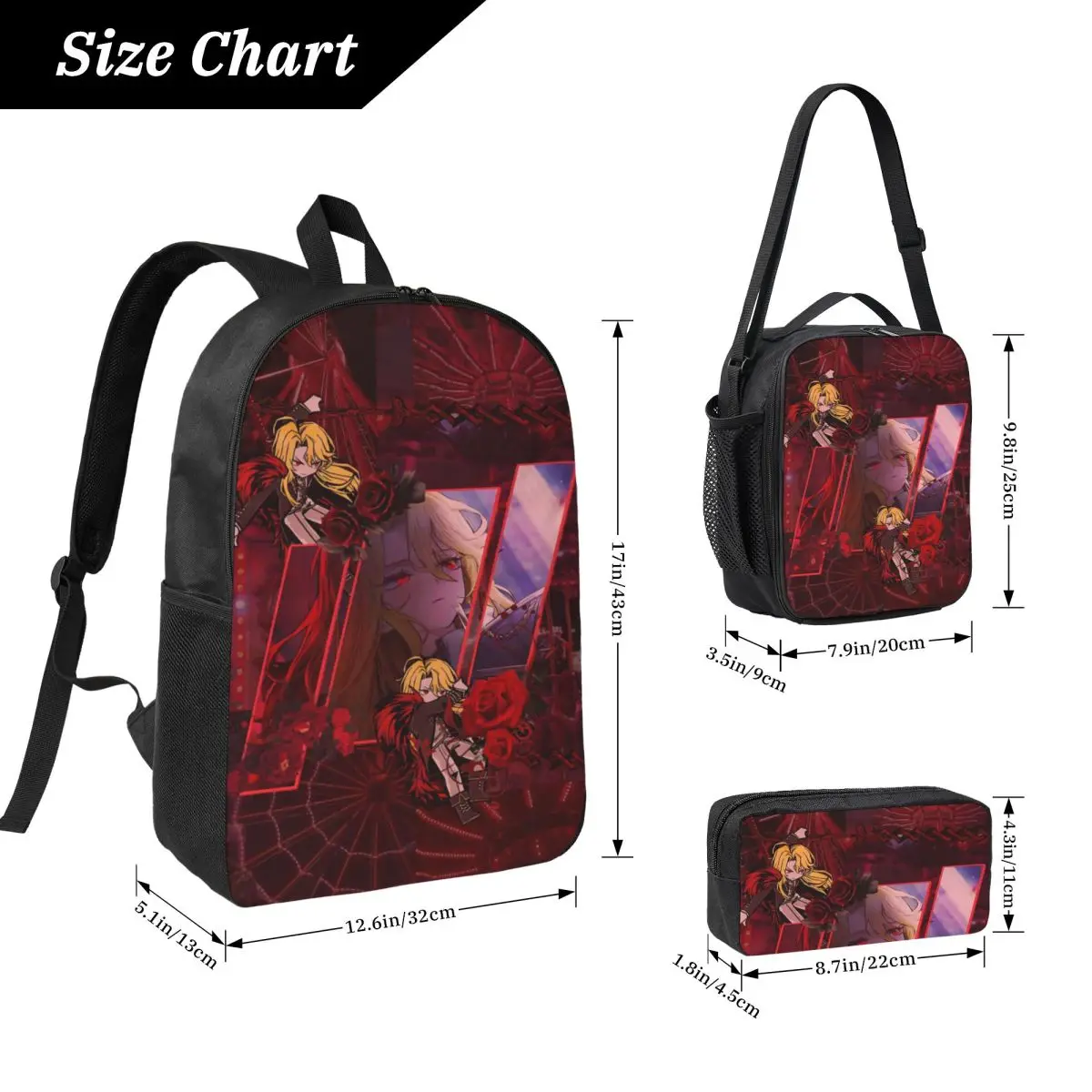 3Pcs Limbus Company merch Backpack Set for Children Pencil Boxes Bookbag Sets with Lunch Box For Primary School Students Daypack