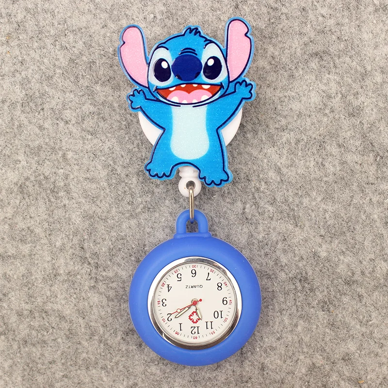 Cartoon Cute Blue Pink Mouse Style Pocket Watch Retractable And With Clip For Men And Women