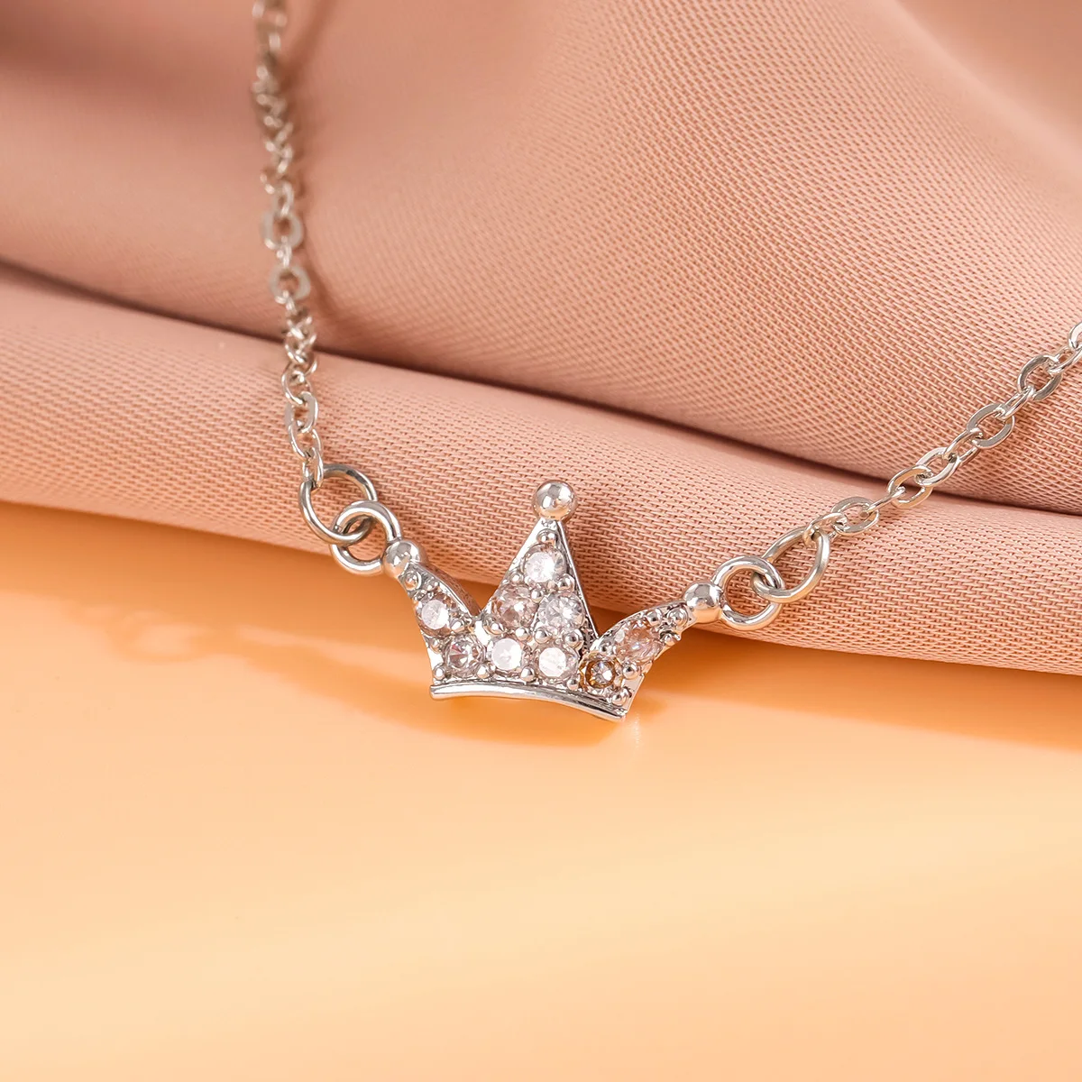 بسيطة صغيرة تاج الإناث الزركون الاكسسوارات المشبك 925 فضة مجوهرات سلسلة الترقوة قلادة القلائد XL012 #4