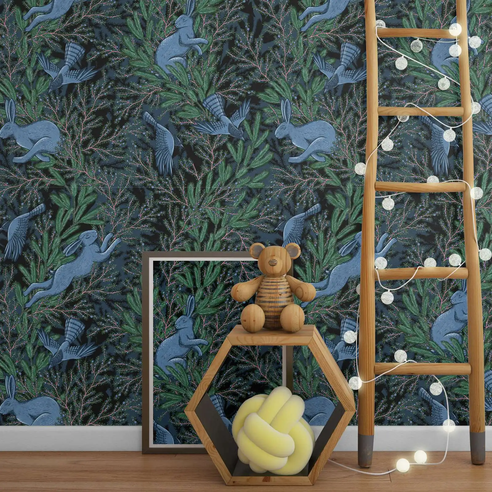 Rabbit Wallpaper Peel and Stick, Vintage Woodland Wall Mural, Woodland Animals Wall Mural Nursery Decor,With Glue Or Without