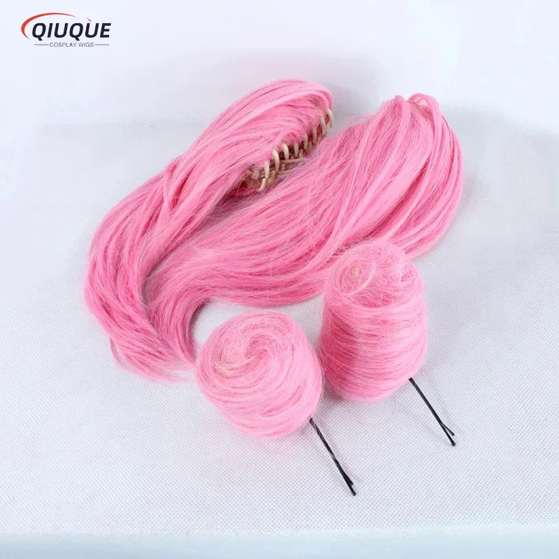 2025 yiyi 세일러 치비 우사 치비우사 가발 짧은 핑크색 포니테일 클립 포함 내열성 합성 헤어 코스프레 + 가발 캡