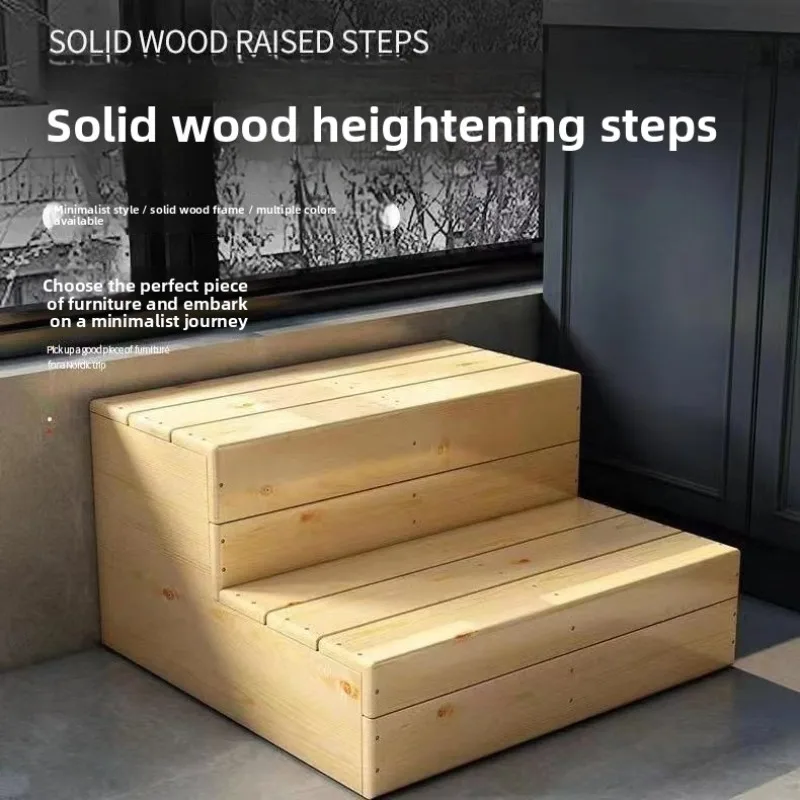 Solid Wood 2‑Tier Step Stool Anti‑Slip Heightening Foot Platform Balcony Bay Window Transition Step Sturdy Raised Ottomans