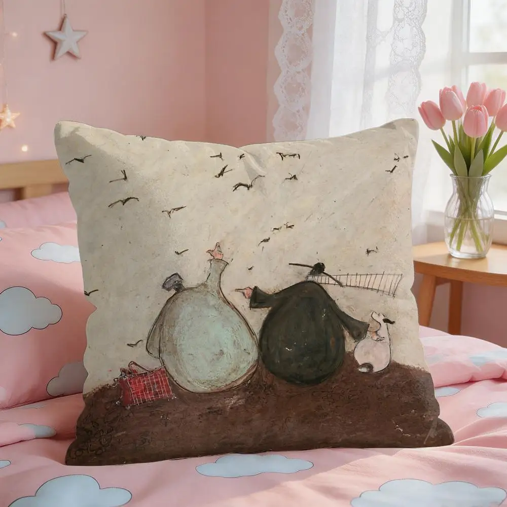 S-Sam Toft Art Retro Cushion Cover Square Short Plush Pillow Case Living Room Sofa Home Decor Funda 40X40