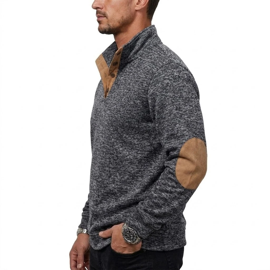 Herren-Sweatshirt mit Stehkragen und Knöpfen, Langarm, Thermo-Pullover, Hoodie, Herbst, Casual, Mock-Neck-Jacke, Sportoberteil – Detail 4