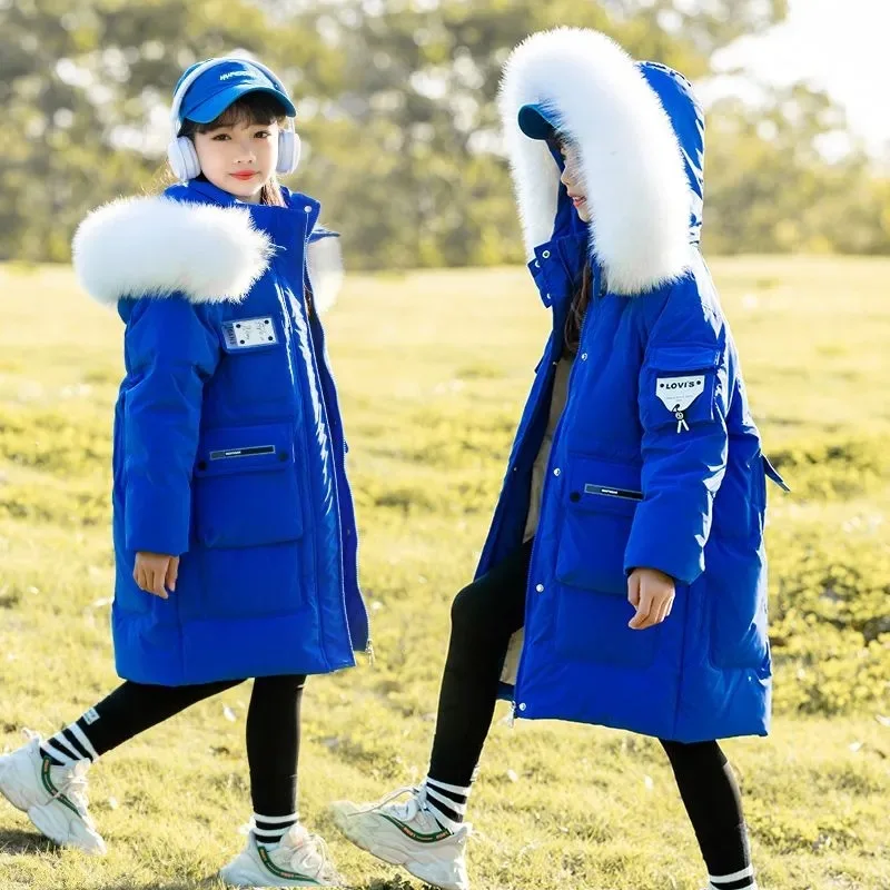 

RAISE 2025 Kid Girl Duck Down Jacket Faux Fur Hooded Plus Velvet Teens Girl Outerwear 5-14Yrs Girl Puffer Jacket Kids Girl Coats