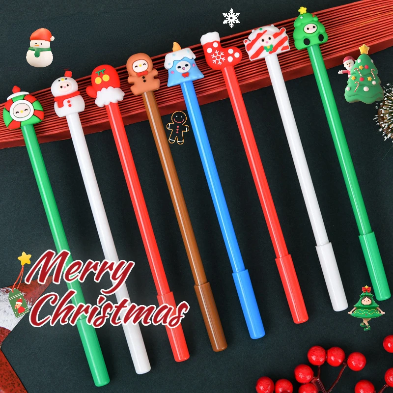 12Pcs/Lot Cute Cartoon Christmas Gel Pens 0.5mm Black Ink Kawaii Gingerbread Snow Man Socks Kids School Office Stationery Gifts