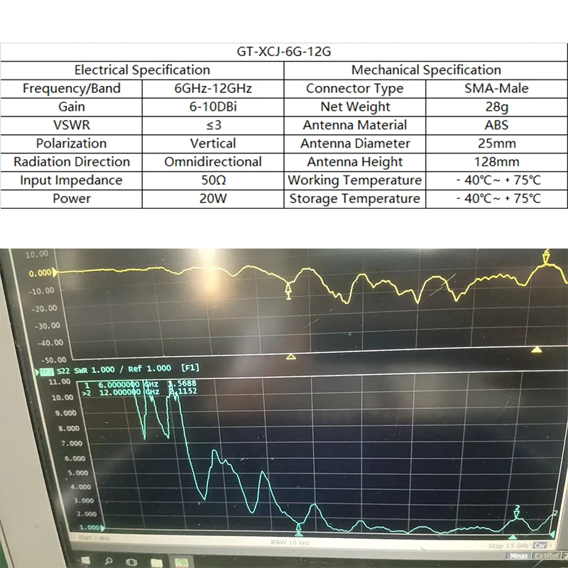 6-12GHz Rundstrahlantenne 6-10dBi SMA-Stecker Breitband-Mikrowellen-HF-Antenne für Spektrumanalysator, EMV- und HF-Signaltest – Detail 1
