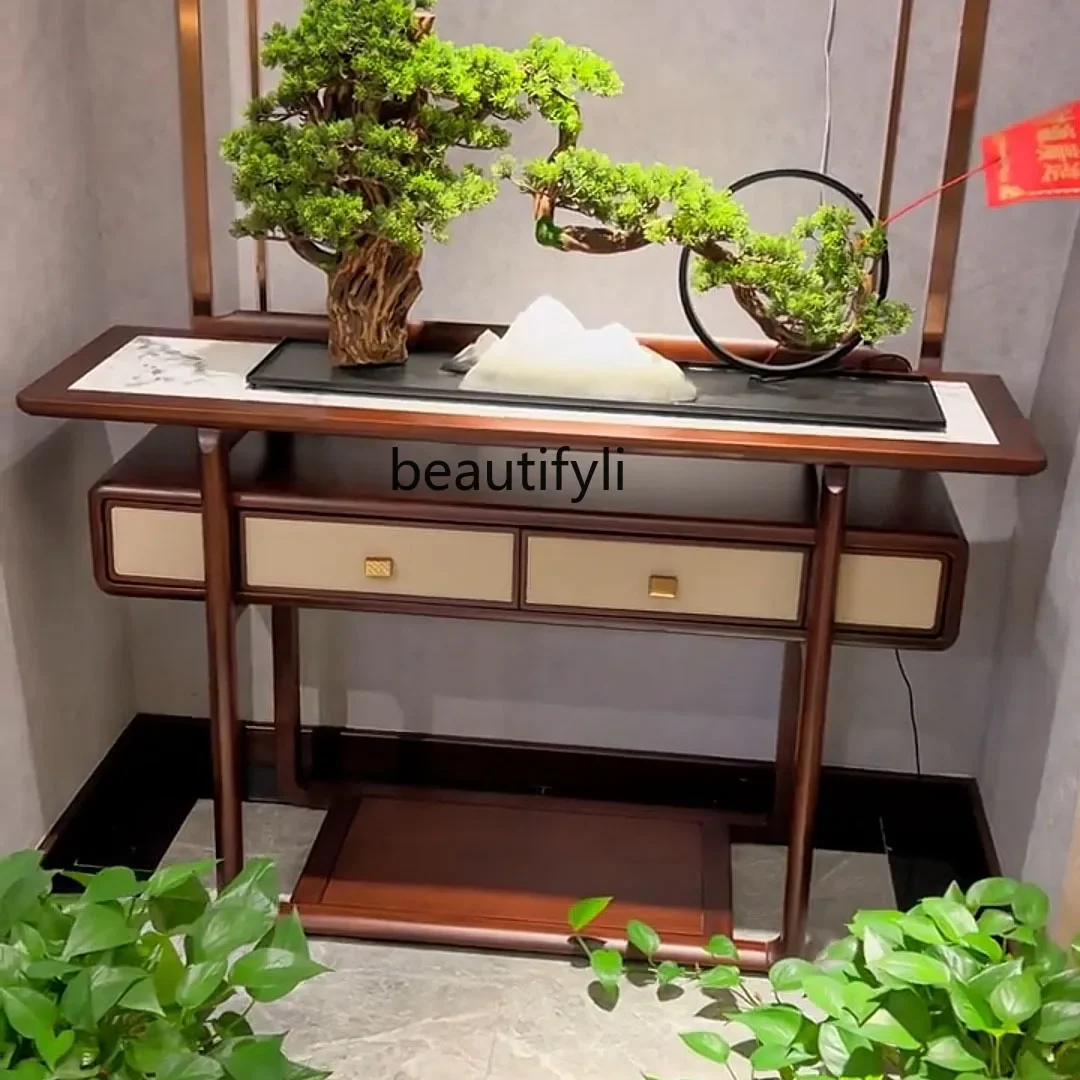 New Chinese ebony entrance table light luxury rock slab entrance cabinet against the wall solid wood end view table