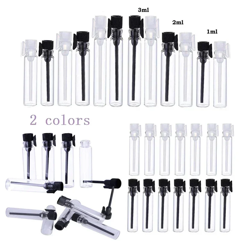 

100Pcs 1ml/2ml/3ml Empty Mini Glass Perfume Drop Stick Bottles With Rod Cap Sample Vials Refillable Essential Oil Containers