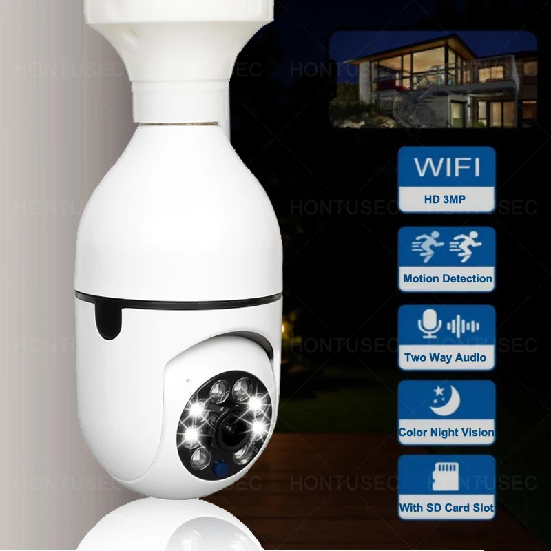 Yoosee E27 WiFi Bulb Camera 3MP Wireless IP PTZ Colorful Night Vision Two Way Audio Auto Tracking Security Camera System