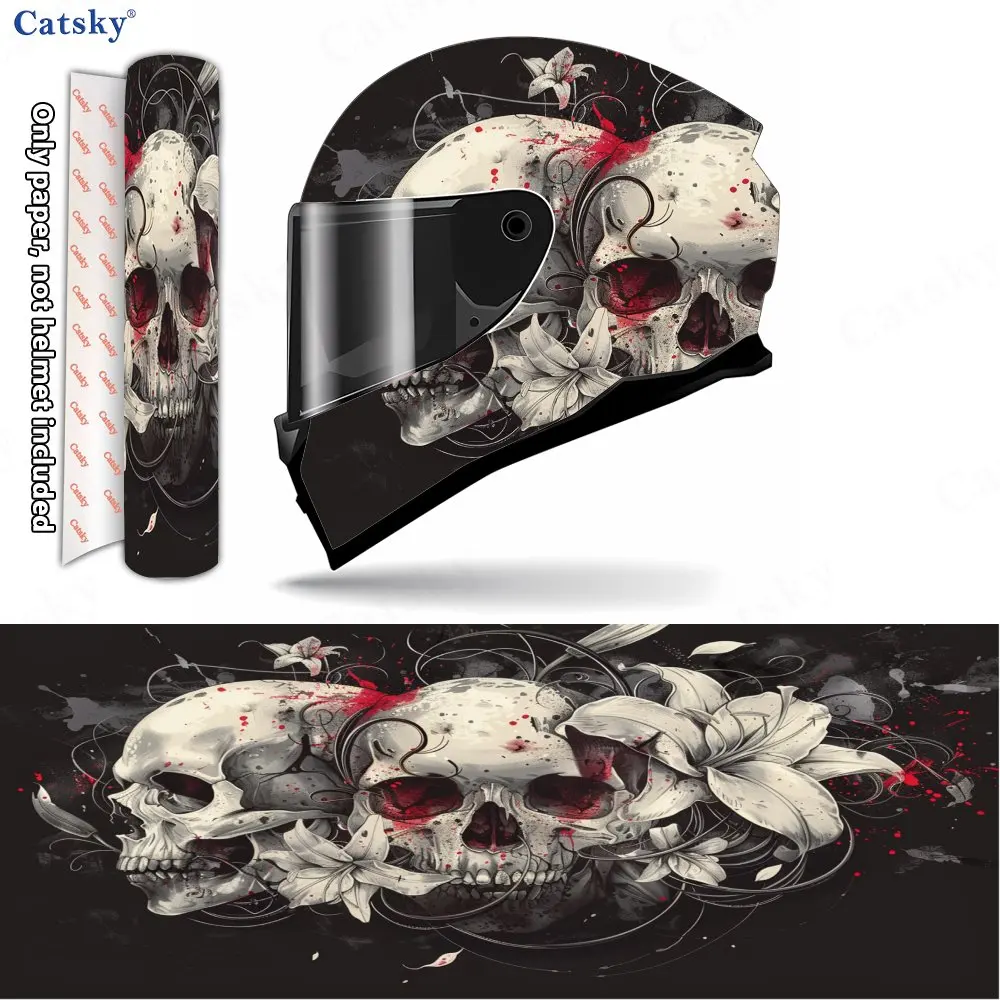 Dark - Style Skull and Flowers Print Helmet stickers , PVC Material Multifunctional Helmet Stickers, Scratch-Resistant & Fade-Pr