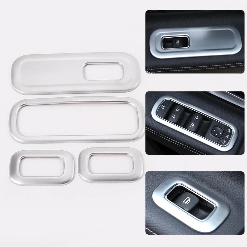 

4 Pcs For Mercedes Benz A Class W177 2019 Car Accessories ABS Silver Chrome Car Window Glass Lift Switch Button Cover Frame