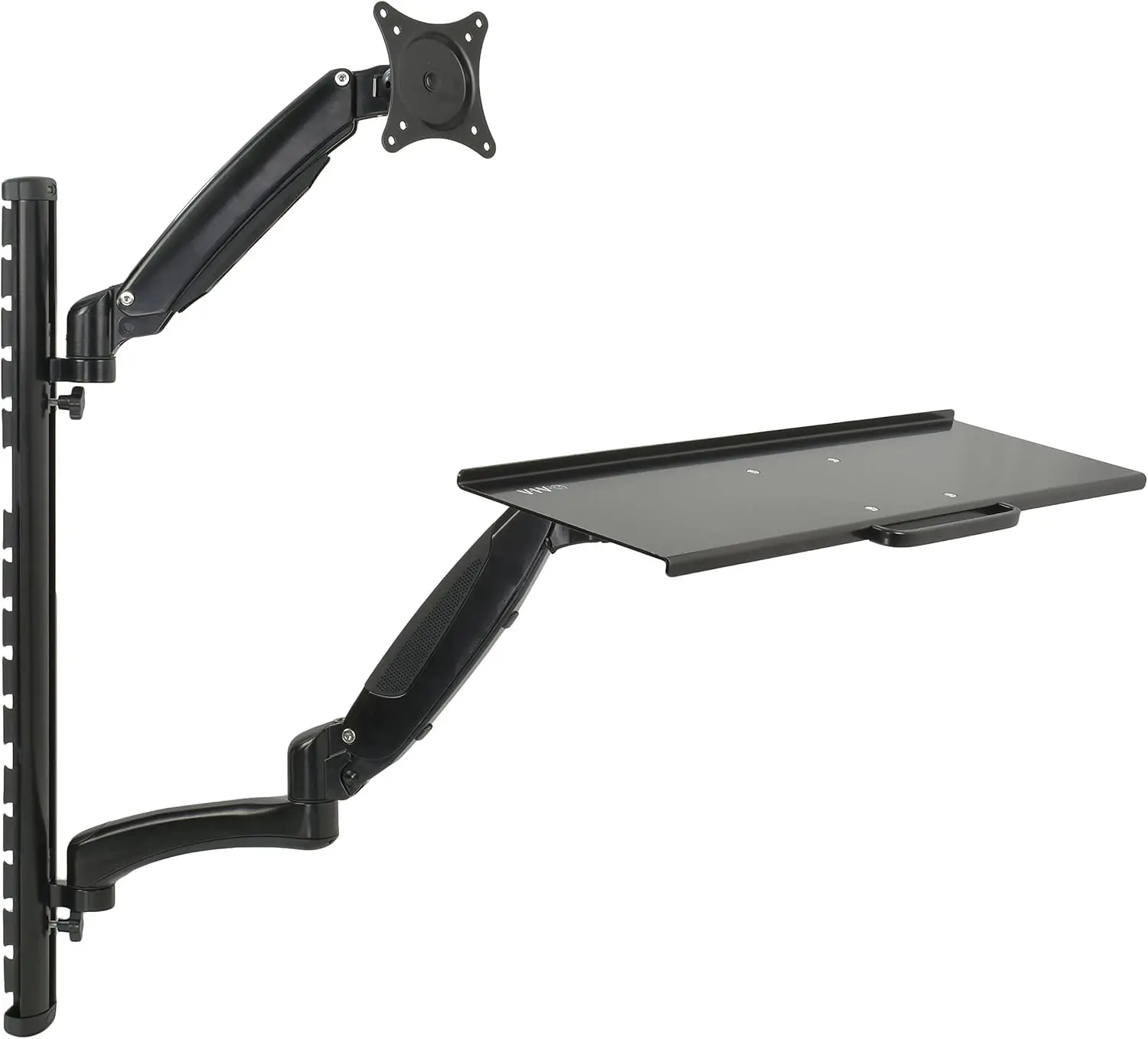 Estación de trabajo de teclado y monitor ajustable en altura de contrapeso de montaje en pared de soporte asiento negro para pantallas de hasta 27 pulgadas STAND-S
