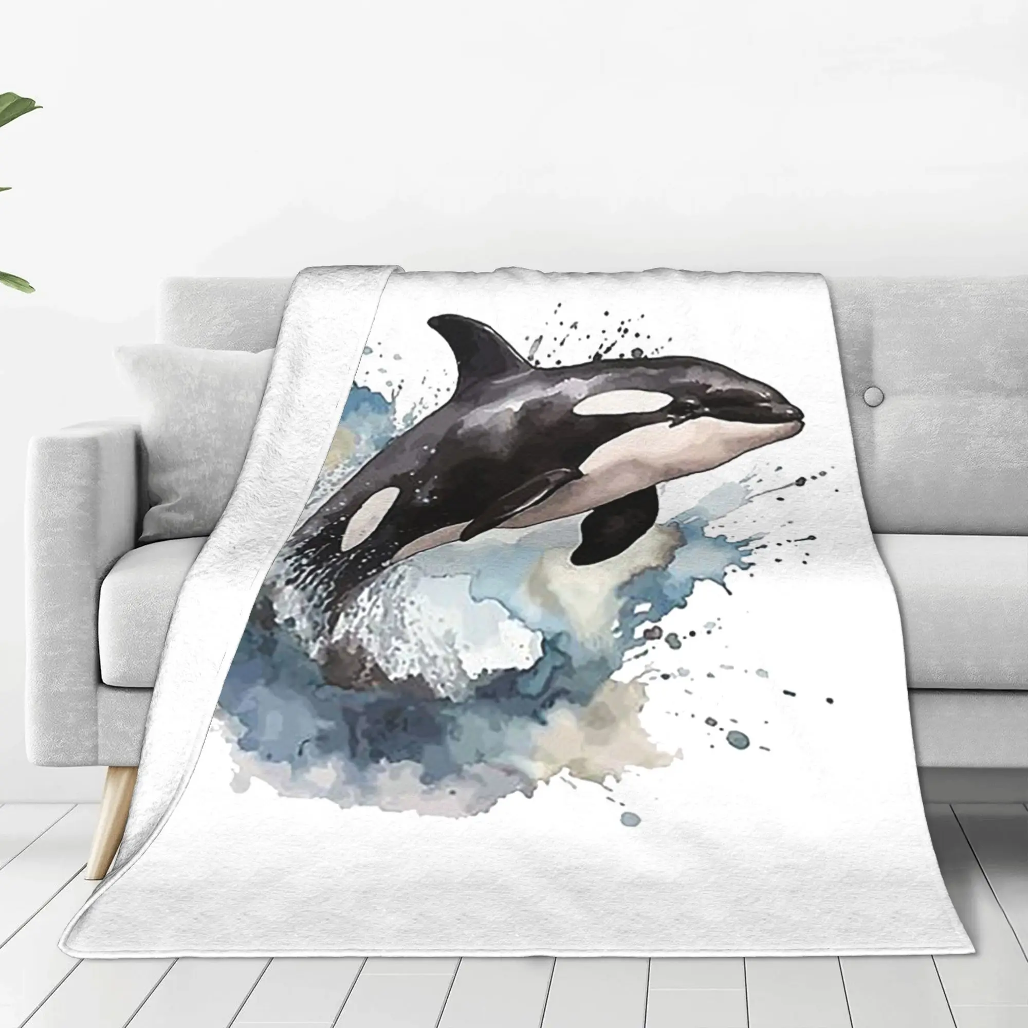 Orca Aquatic Sea Ocean top tees Killer Whale Blanket Multi-function Fleece Sofa Throw Blanket for Couch Bedding Travel Quilt