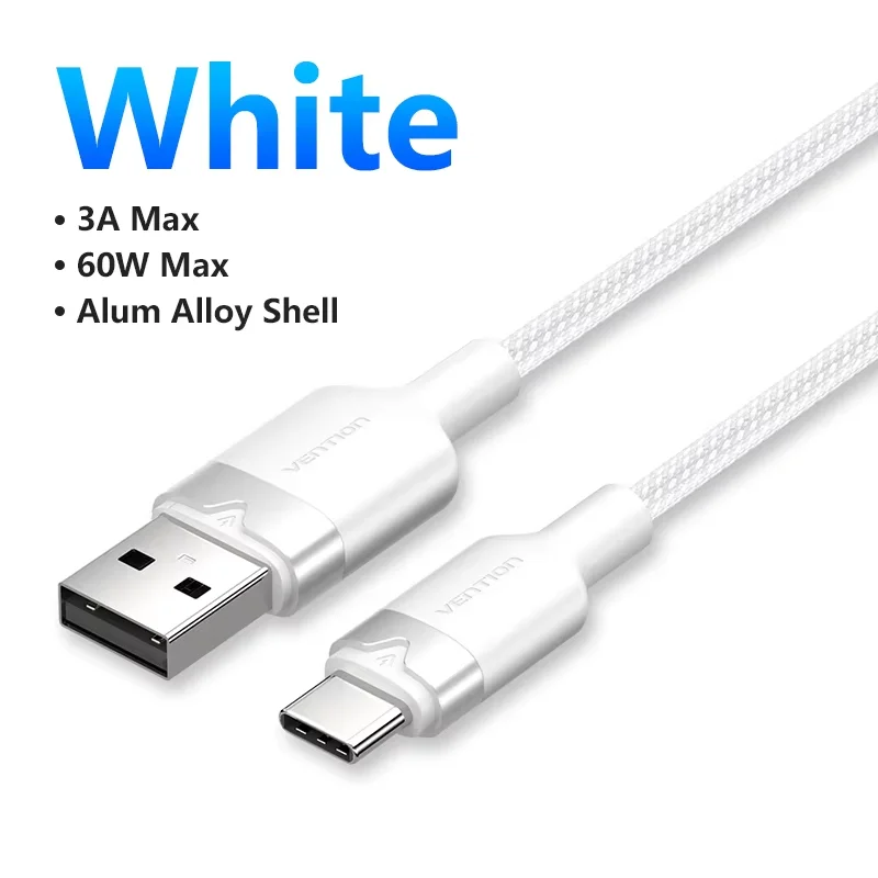 Ventie USB C-kabel Type C-kabel 3A Snel opladen 60W USB-kabel voor iPhone Xiaomi Samsung Huawei USB Type C Data-oplaadkabel