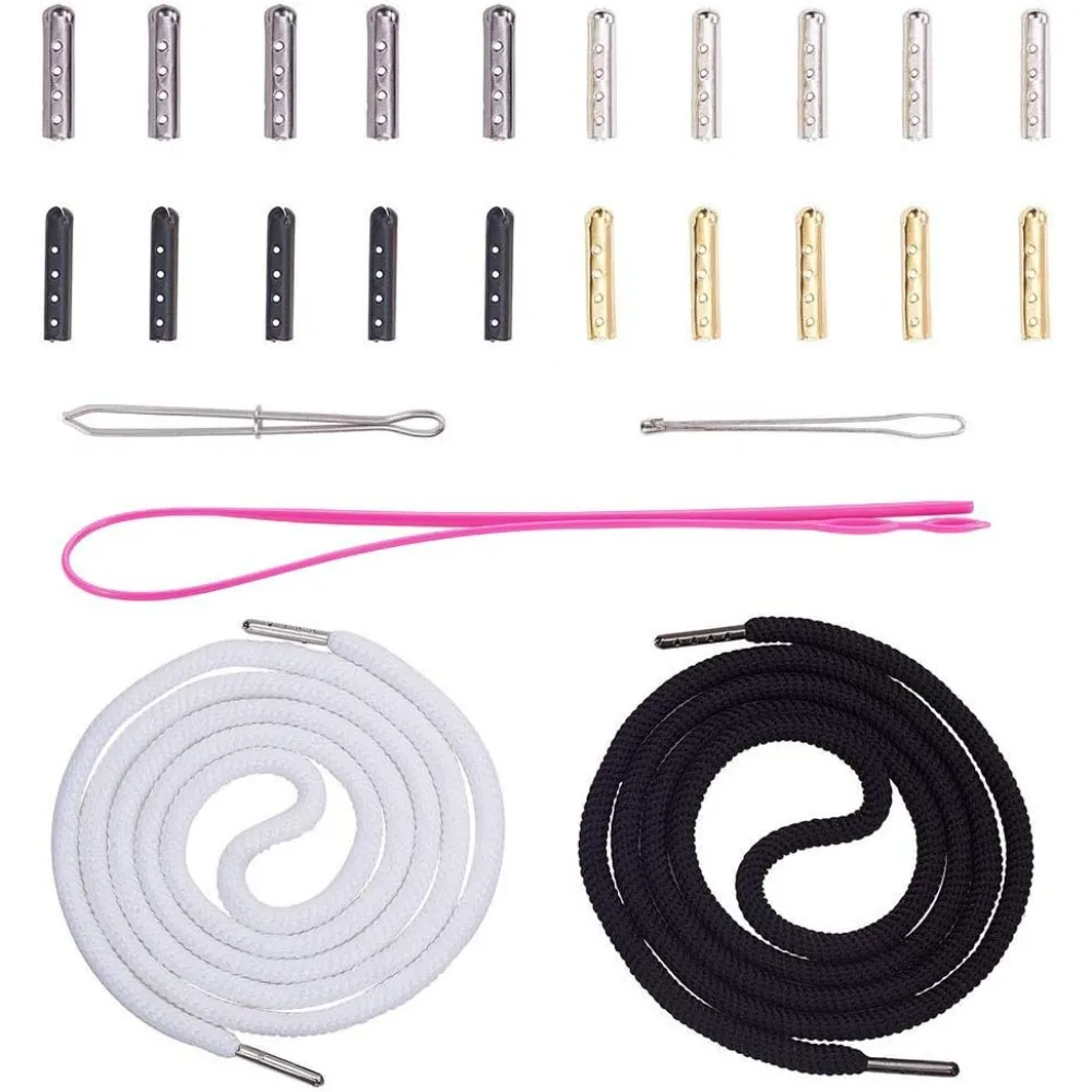 Shoelace Making Sets 200pcs 4 Color Shoelace Tip 4 Hole Metal Aglets End with with 8 Strand 50inch Polyester Cord 3 Pack