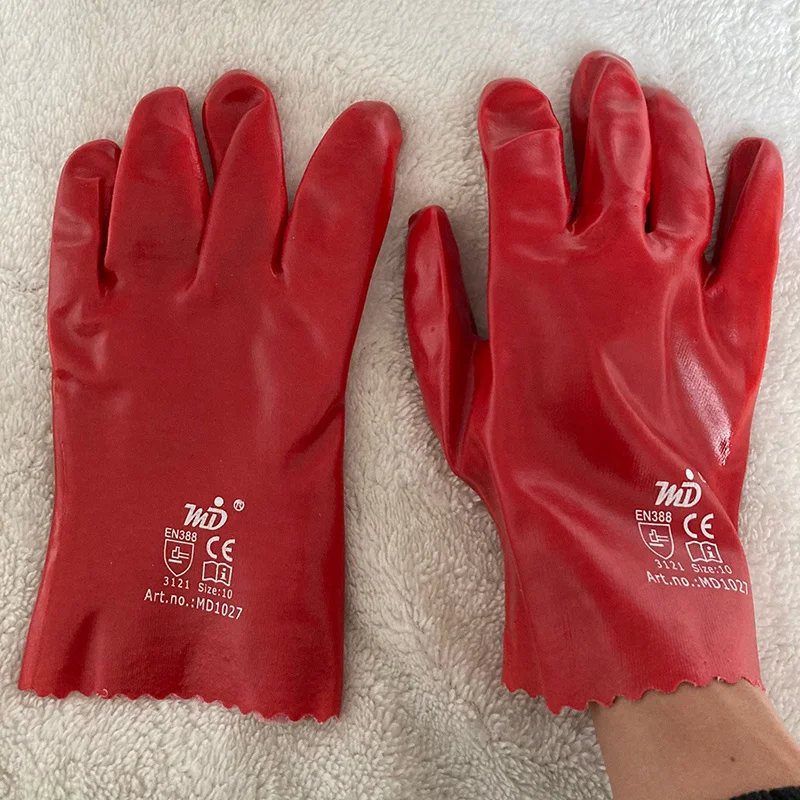 Industrial Work Gloves Water Resistant Oil Resistant Slip Resistant Thickened Full Dip Plastic Coating For Industrial