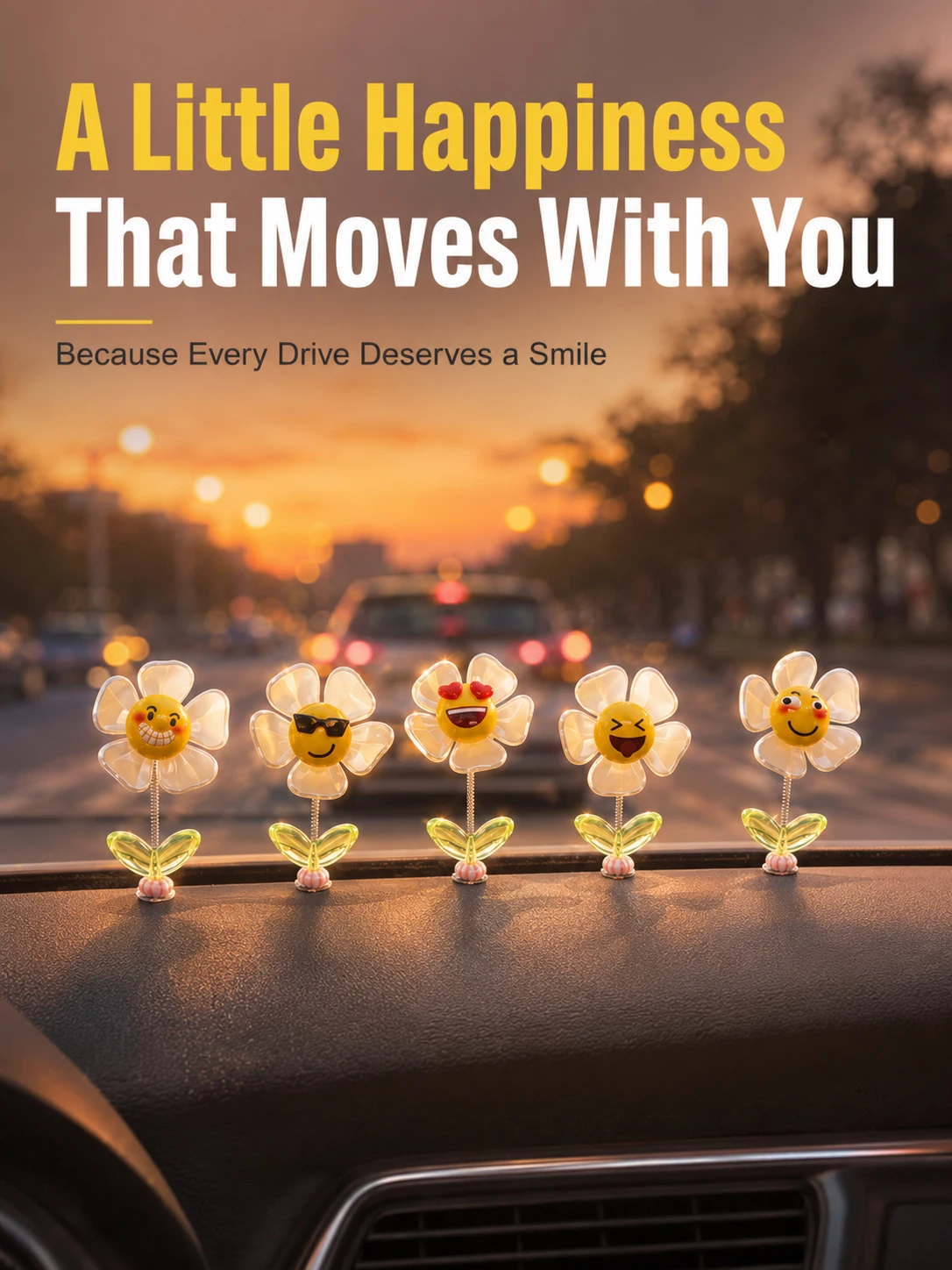 Bouncing Emoji Flower Car Dashboard Decor – Cute Shaking Spring Ornament for Auto Interior, Gift for Drivers & Teens