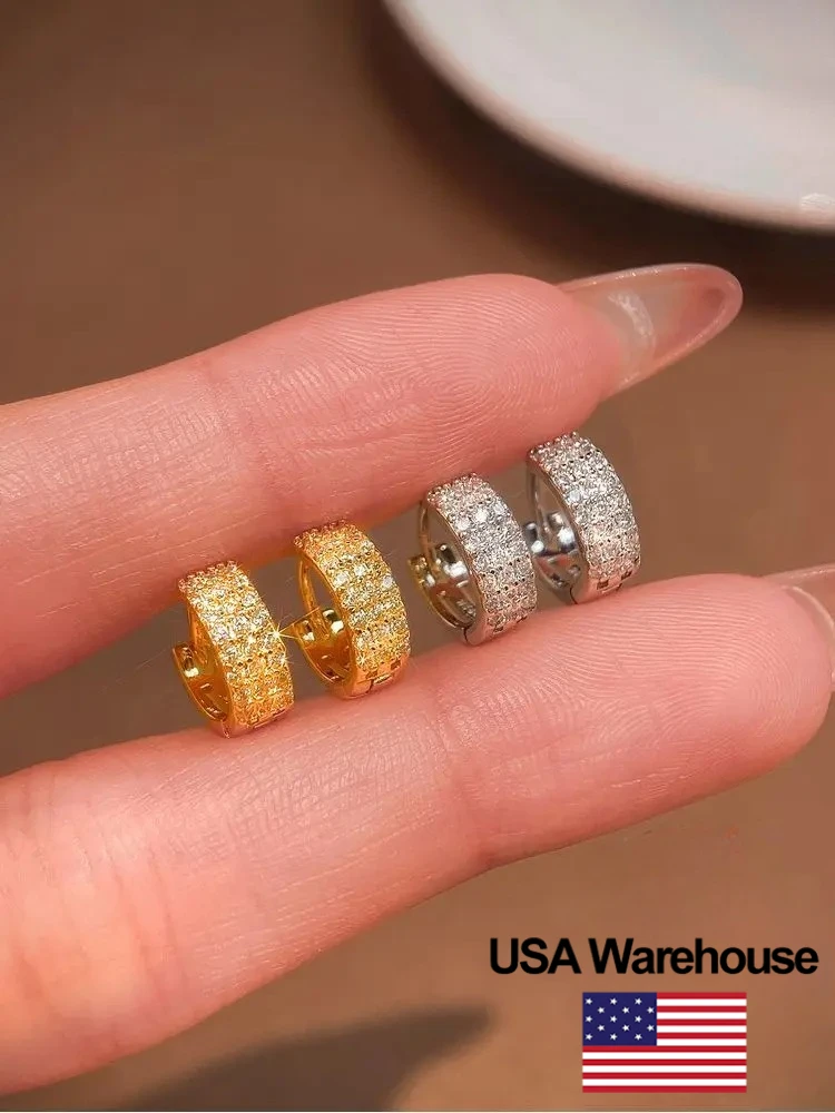 

925 Sterling Silver Hollow Round Zircon Simple Shiny Hoop Earring For Women Engagement Wedding High Quality Fine Jewelry