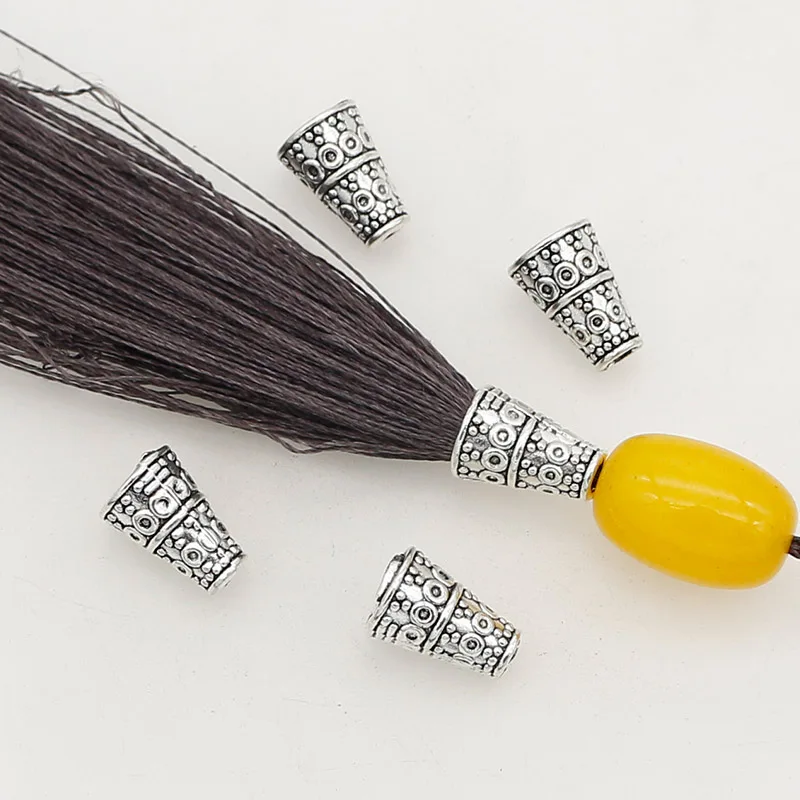 20pcs/Lot Pretty Tower Shape Tassel Cover Caps 10x7mm Antique Silver Color Metal Bead Caps Spacers End Trays DIY Jewelrys Crafts