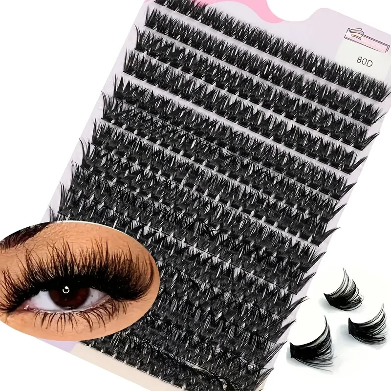 14列のミンクつけまつげ、Dカール9-16mmナチュラルアイブラックDIYクラスターつけまつげ