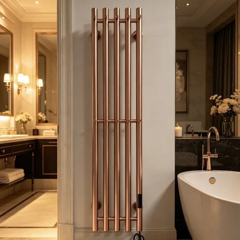 Smart Electric Towel Rack Stainless Steel Champagne Gold Heated Bathroom Hanger with Hooks Intelligent Temperature Control