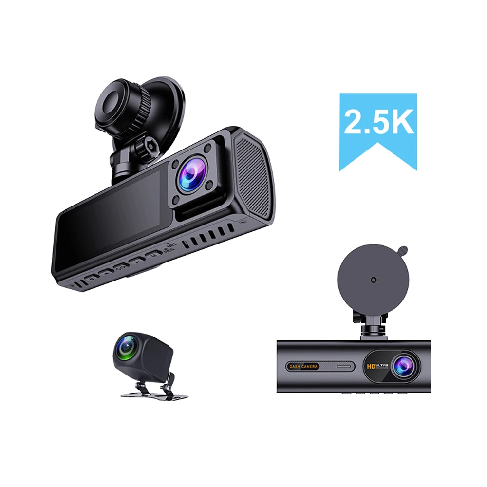 

UHD 2.5K Car Dash Cam 3-Lens Driving Recorder Car DVR Rear Lens Camera Built-In WiFi Support Night-Vision Loop Reversing Image