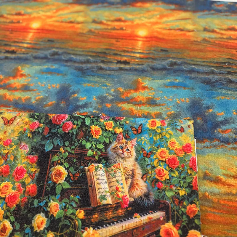 Vintage American Oil Painting Landscape Print Fabric Thick Cotton Linen Decorative Material For Tablecloth Sofa Cover DIY Crafts
