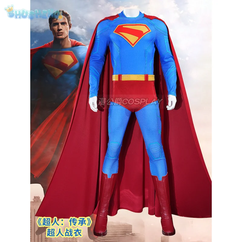 

Movie superher Clark Kent Super cosplay Man Costume High quality jumpsuit cloak shorts belt shoe Halloween men fantasy uniform