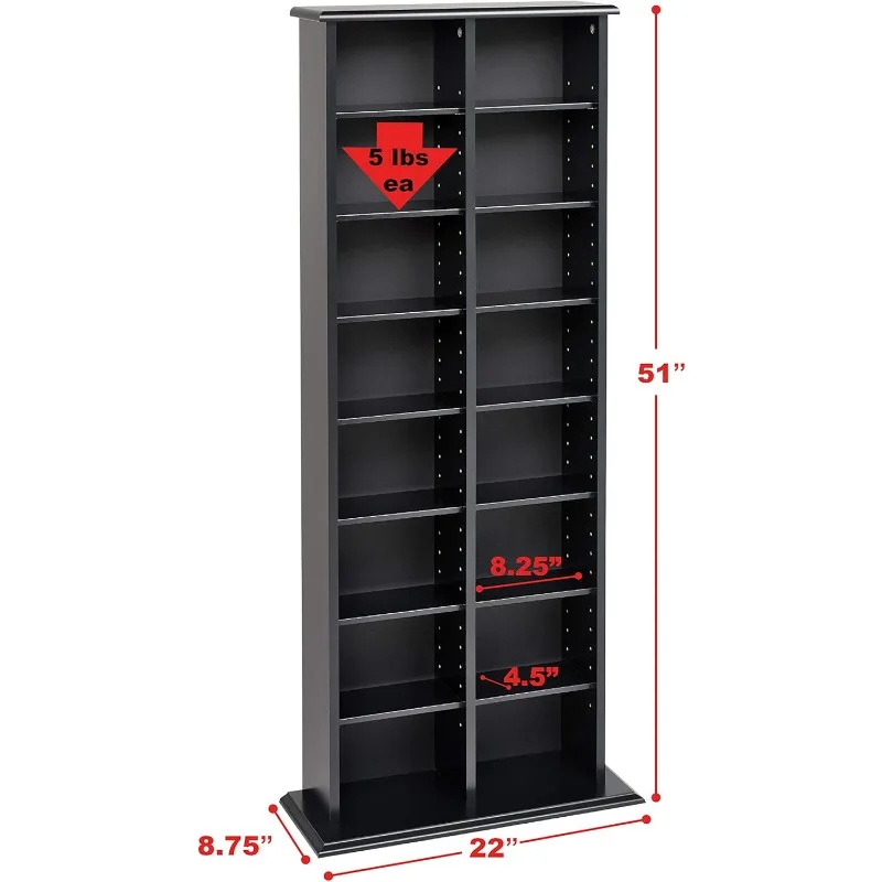 2 Column Tall Cabinet Media Storage, 22" Wide, Black