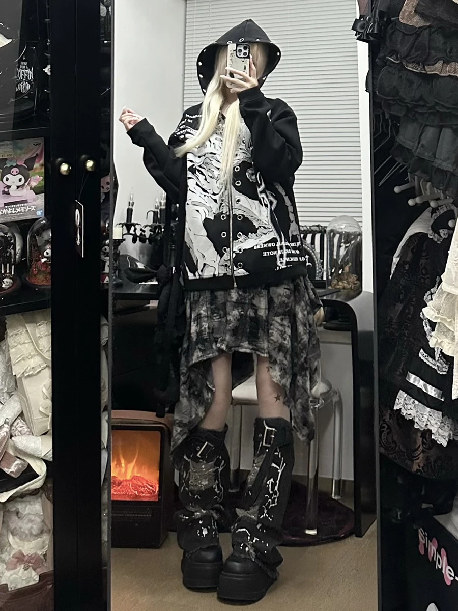 ReddaChic Acubi mode jupe gâteau à carreaux taille élastique cravate colorant irrégulier Patchwork à volants jupe longue à plusieurs niveaux femmes Streetwear