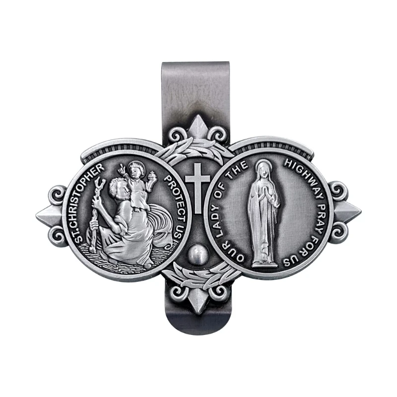 Catholic Driver's Prayer Medals Clip Christopher and Child Travel Visor Clip Catholic Car Accessory