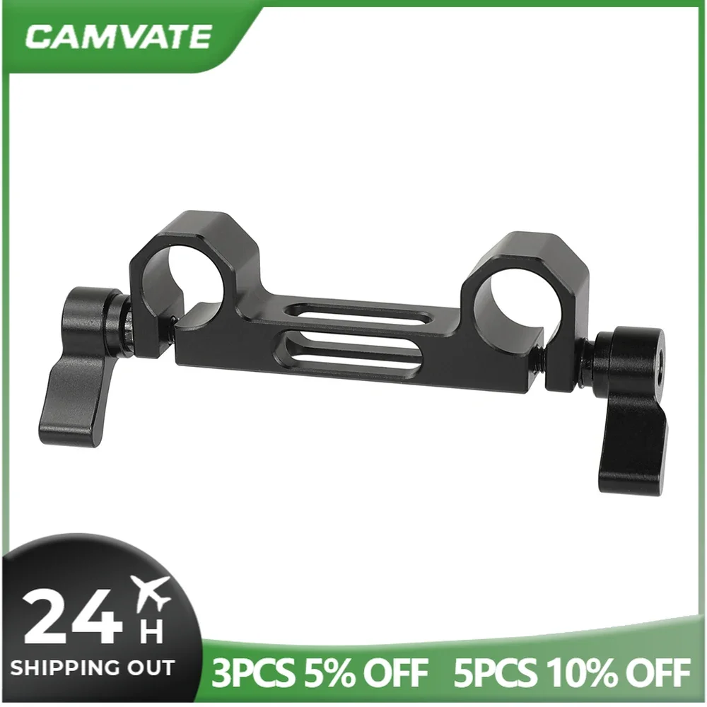 Morsetto a doppia asta Standard da 15mm CAMVATE con scanalature di montaggio centrali da 1/4 "per sistema di supporto per asta da 15mm DSLR