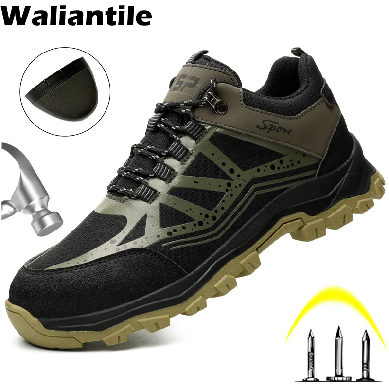 

Waliantile New Work Safety Shoes For Men Male Steel Toe Anti-smashing Working Boots Puncture Proof Indestructible Shoes Sneakers