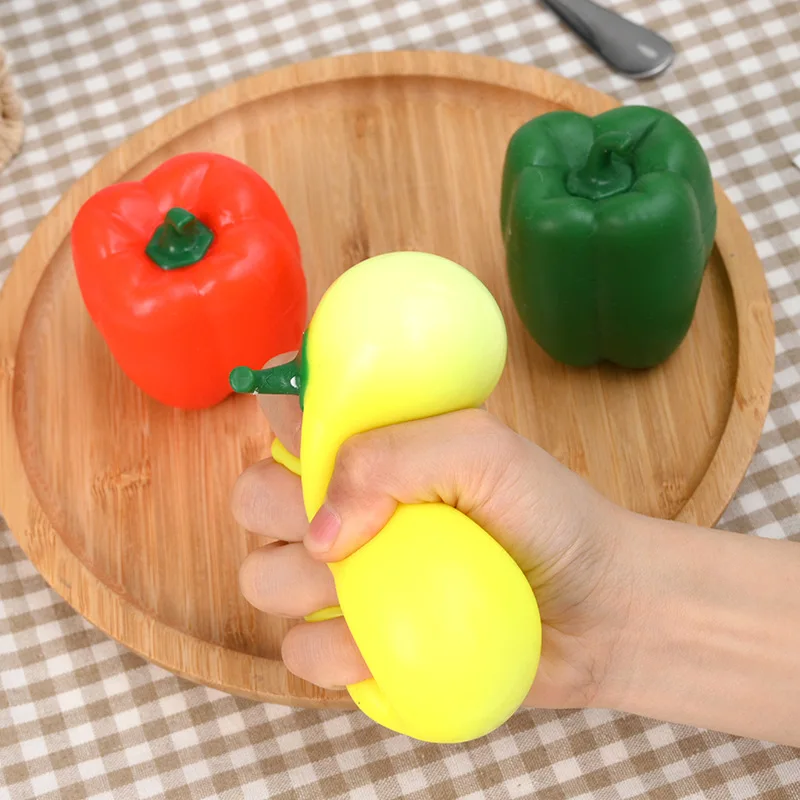 새로운 색상의 고추볼 핀치 스퀴즈 장난감 시뮬레이션 채소 고추 핀치 슬로우 리바운드 디컴프레션 장난감 스트레스 해소 장난감