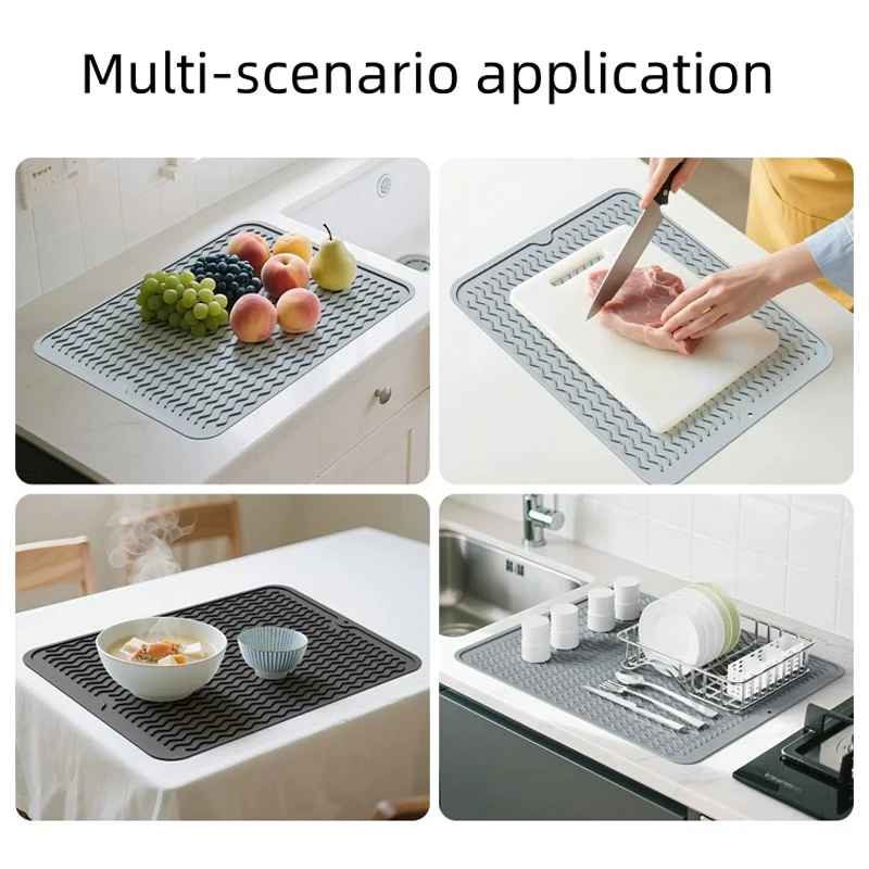 Silicone Dish Drying Mat Heat Resistant Drying Mat For Kitchen Counter Sink Refrigerator Drawer Liner Kitchen Drying Mat