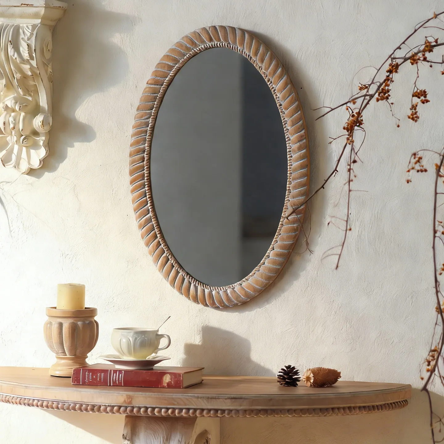 American retro old lace decorative mirror wall-mounted four-leaf clover modeling makeup mirror living room bedroom decorative