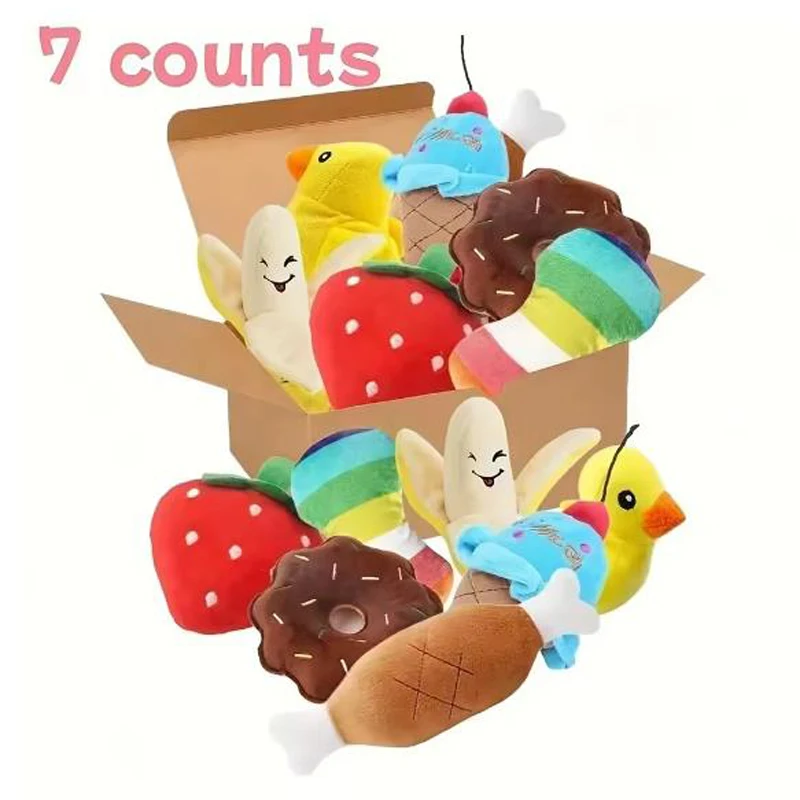 16 Pack Random Squeaky Dog Plush Toy Set Mixed Fruit Animal Stuffed Chew Toys Interactive Teething Pet Toy Gift Pack