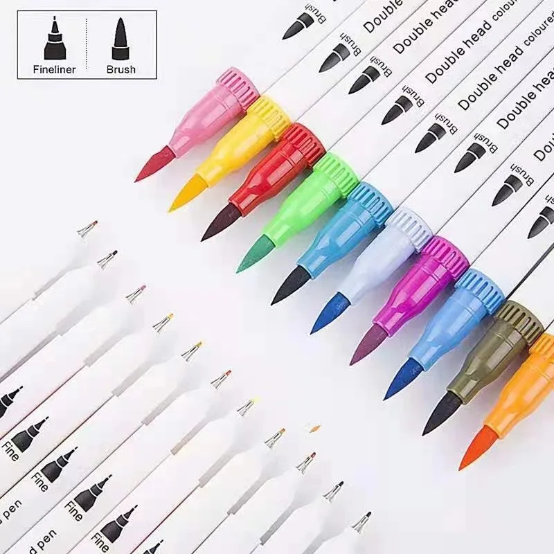 FineLiner Dual Tip Brush Art Markers Pen 12/48/72/100/120 Colors Watercolor Pens For Drawing Painting Calligraphy Art Supplies