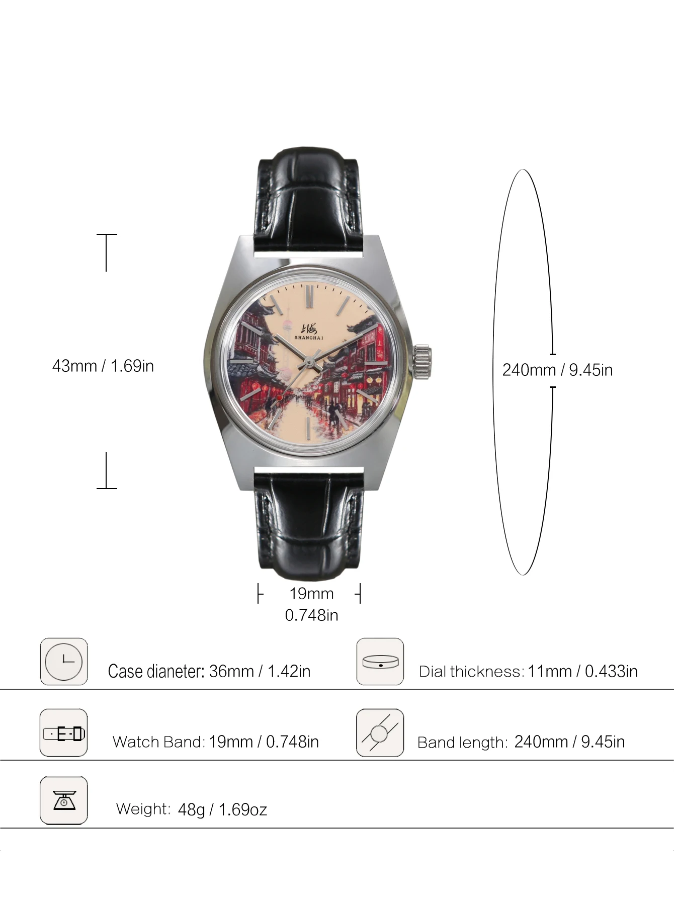 Shanghai 36mm Handaufzugs-Mechanische Uhr 7120 Wasserdichte Bauhaus-Design-Uhr für Herren mit Emaille-Zifferblatt – Detail 1