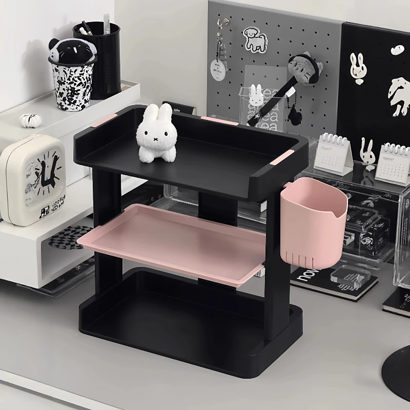 Ins Multi-Layer Desktop Storage Rack Stationery Book Shelf Organizer Student Dormitory Action Figure Storage Rack Dolls Decor