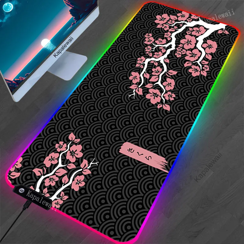 

Large RGB Mouse Pad xxl Mousepad LED Light Mause Pad Gamer Mouse Carpet Sakura Big Keyboard Desk Mat Backlit