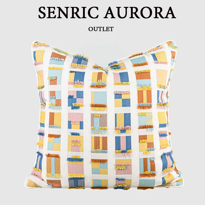 Design Luxury Cushion Cover 50x50cm Candy Color  Checkered Floral Cut Square Pillow Case For Home Hotel Bed Living Room Sofa