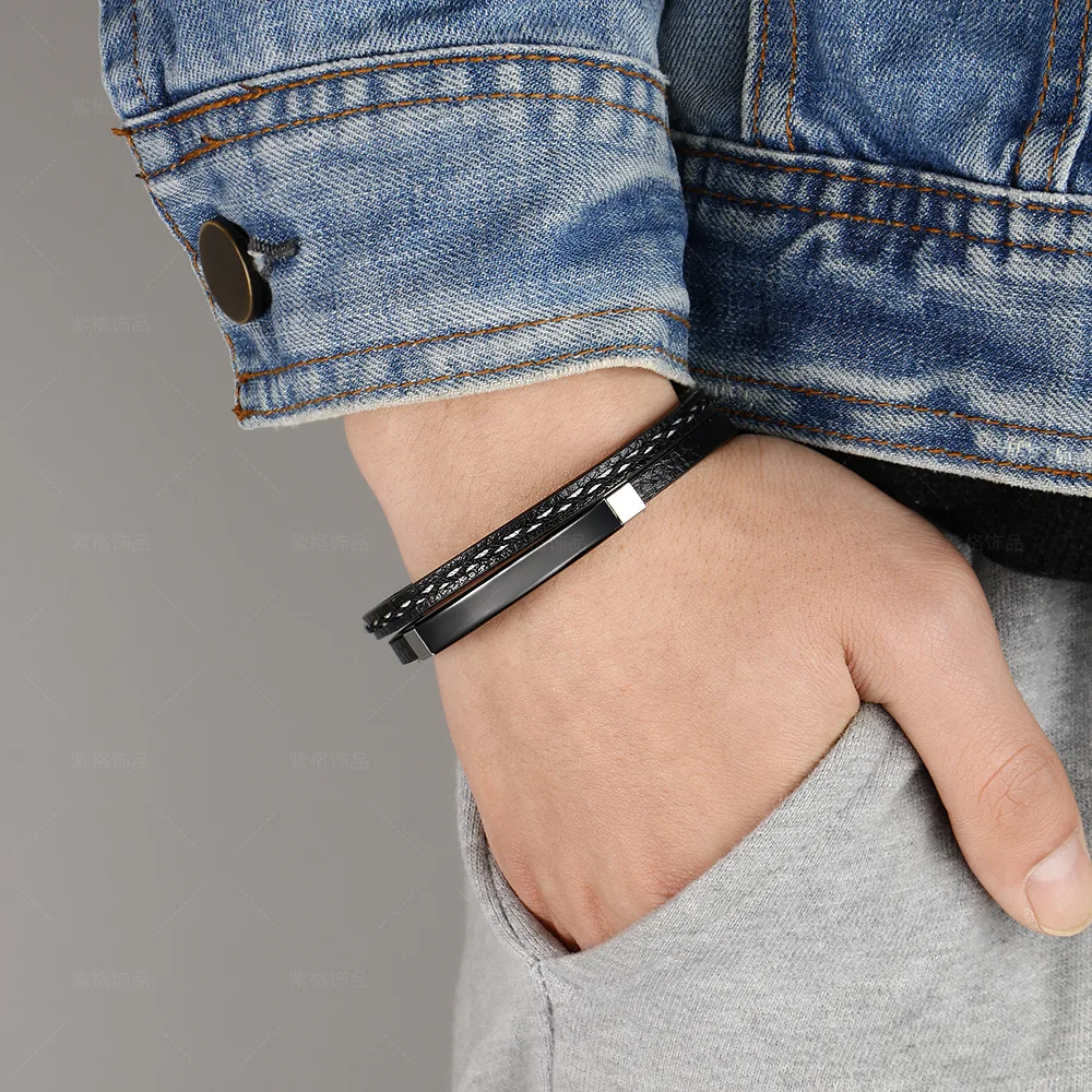 Handwoven Stitched Vintage Stainless Steel Bracelet for Men Simple Business Casual Design Single Piece