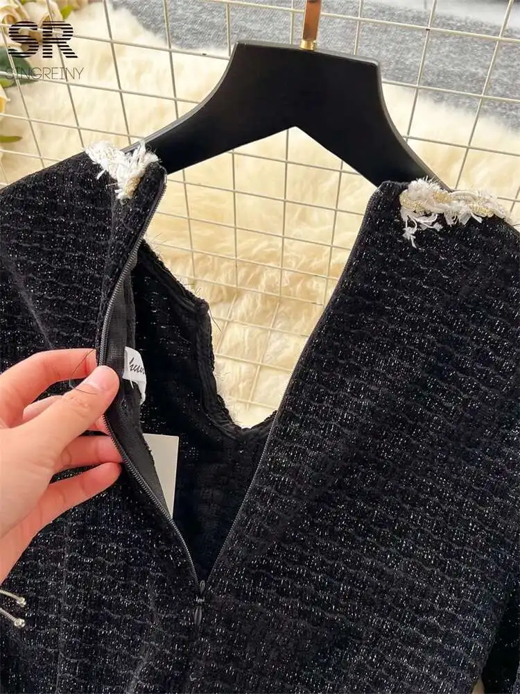 

BabYoung зимнее вечернее платье для пожилых людей, женское тонкое модное платье с длинным рукавом и v-образным вырезом, темпераментное, на молнии и кармане, с жемчужными пуговицами