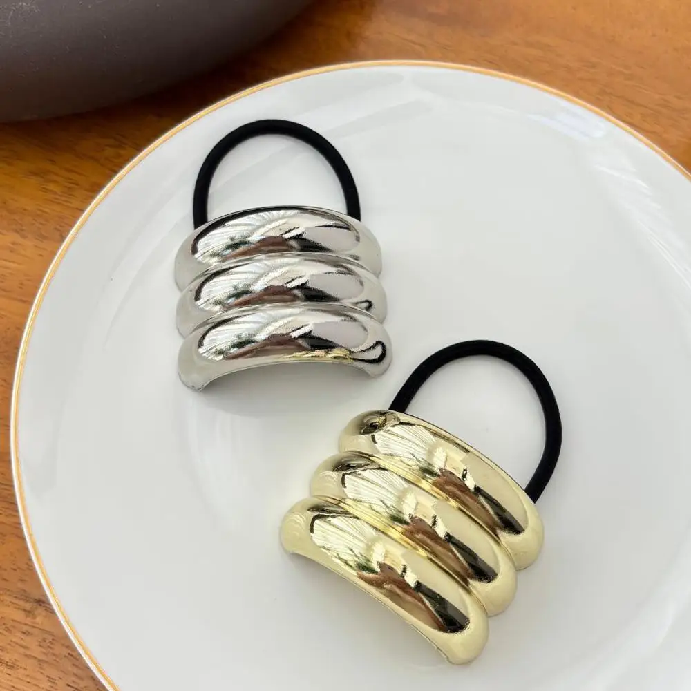 

Geometric Hair Ties Hair Accessories Ponytail Holder Hair Cuff Rope 4Pcs Metal Smooth Hair Scrunchies Classic 1 Set DIY Elegant
