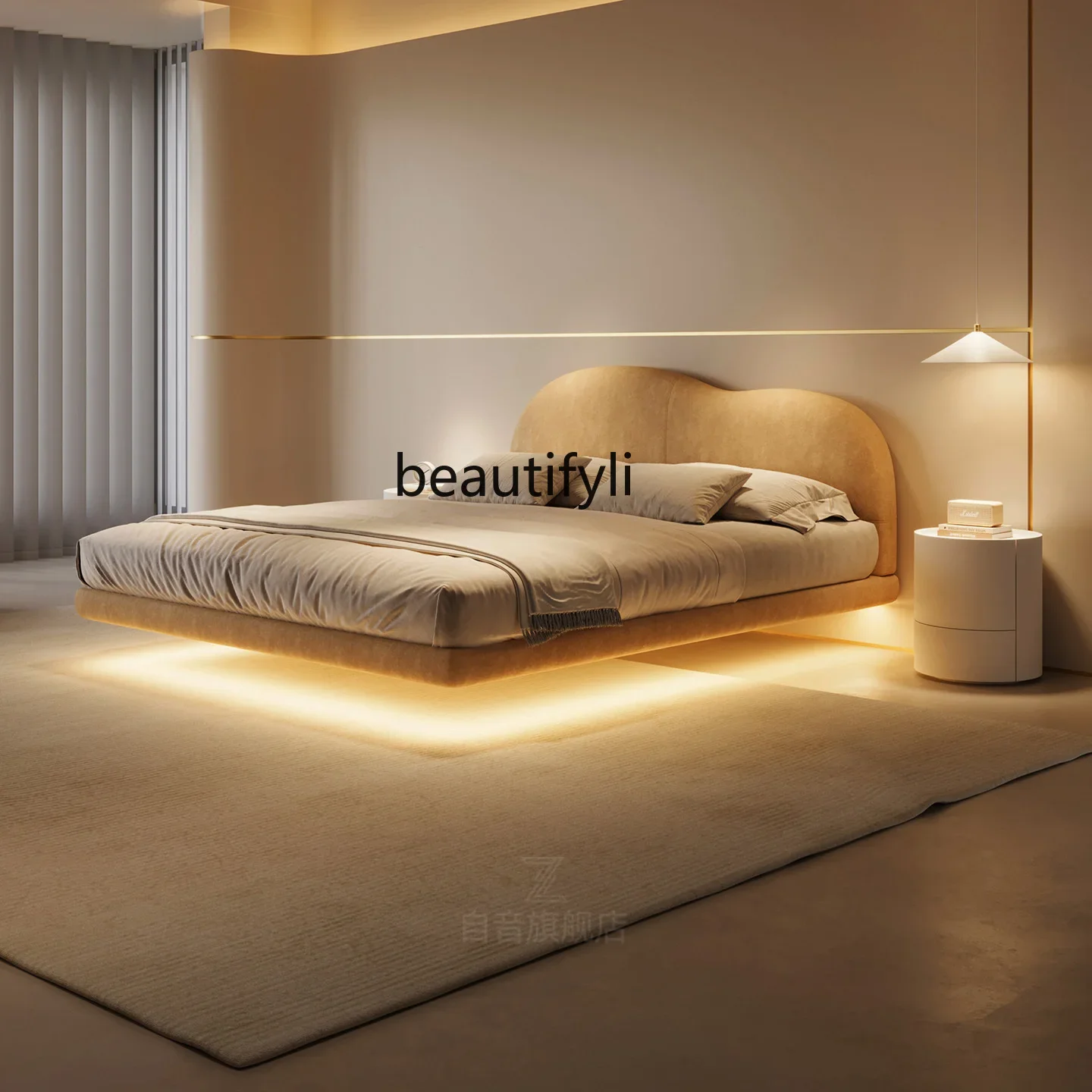 Q181 Wabi-Sabi Cloud Wave Floating Bed Fabric Simple Modern French Master Bedroom Creative