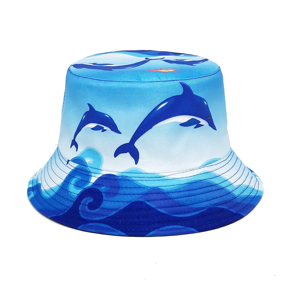 New Dolphin Pattern Panama Summer Sunscreen Reversible Fisherman Hat Student Bucket Hats Travel Fashion Decorate Fisherman Hats
