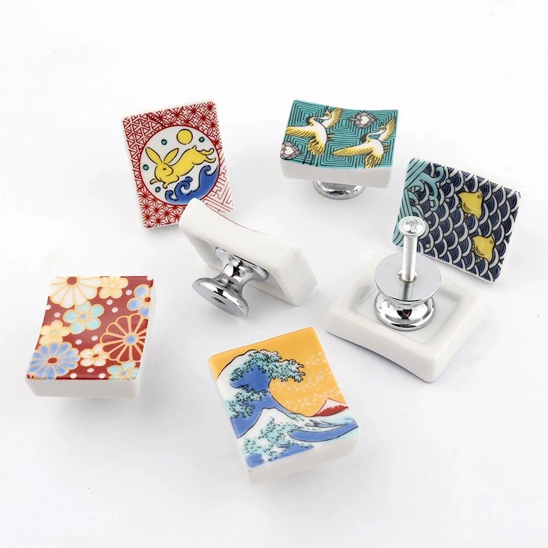 Ceramic Printing Handle Creative Hand-painted Drawer Handle Cabinet Pulls New Style Tatami Small Handle And Knobs